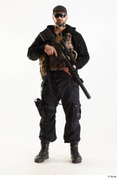 Weapons-Rifle Man Pose with machine rifle White Army Athletic Studio photo references